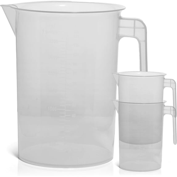 1 Gallon Measuring Pitcher 3-Pack | 3.785 Liter Shatterproof Plastic Large Graduated Mixing Pitchers, 1 Gallon (128 Fl Oz)