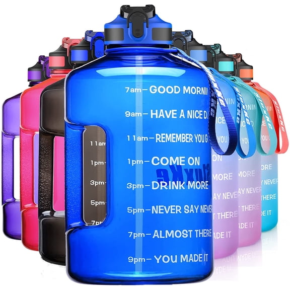 1 Gallon Motivational Sports Water Bottle with Time Marker, BPA Free 128oz Leak Proof Jug, Black, Plastic, 128 ounces, Fitness, Sports, Outdoor Activities
