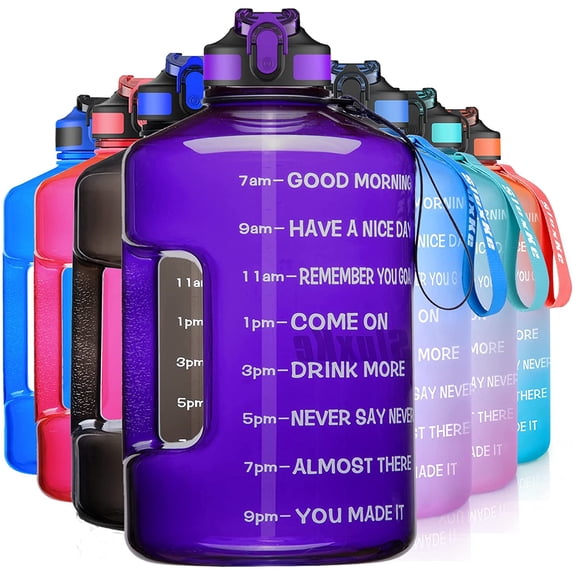1 Gallon Motivational Sports Water Bottle with Time Marker, BPA Free 128oz Leak Proof Jug, Black, Plastic, 128 ounces, Fitness, Sports, Outdoor Activities