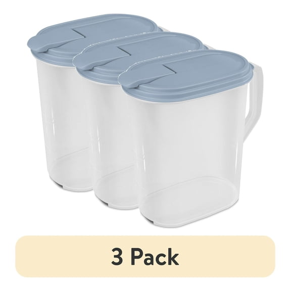 1 Gallon Pitchers (3 Pack), Clear Plastic Water Jugs with Flip Lid, Light Blue Beverage Container, Reusable Juice Pitcher for Home, Kitchen, Camping, Outdoor Use