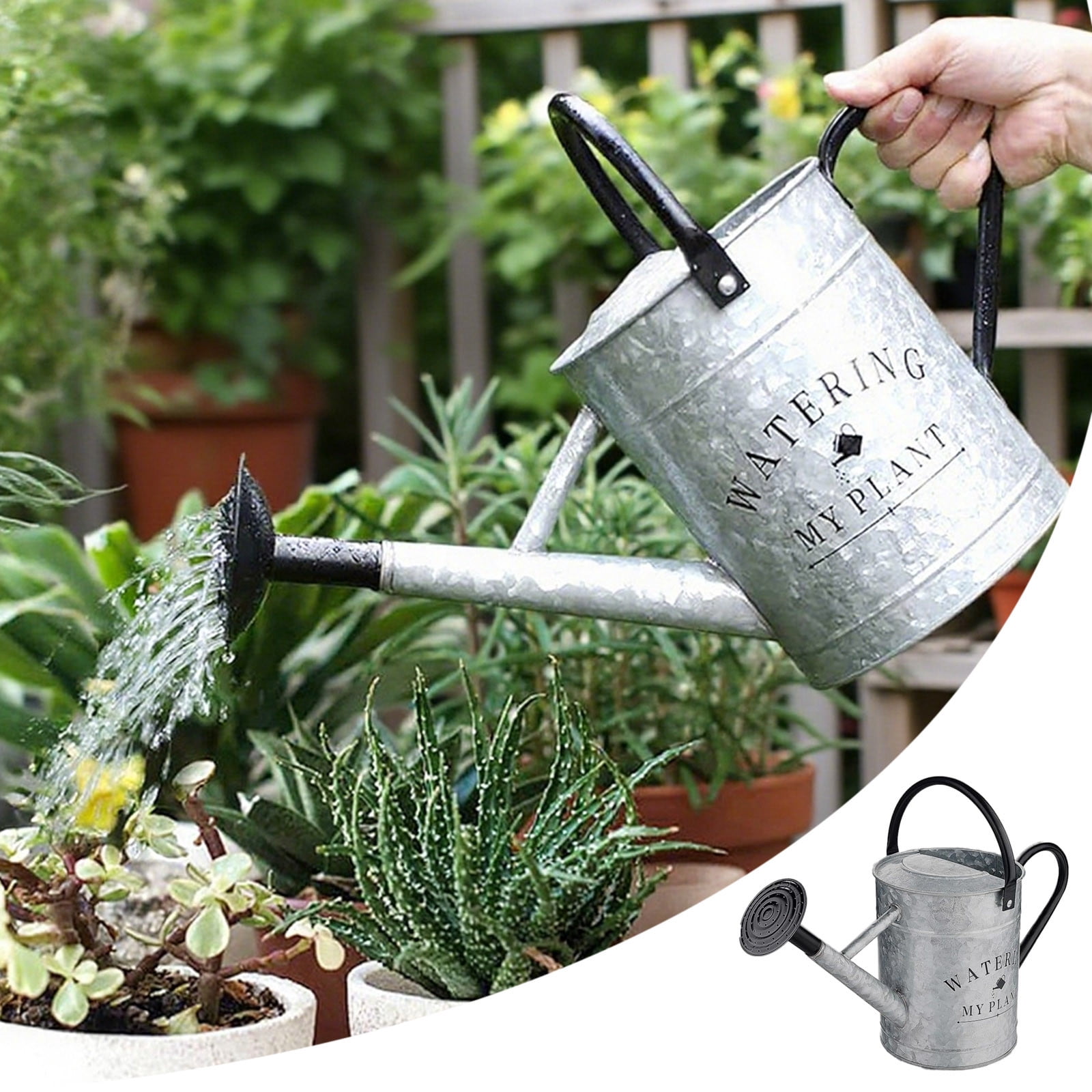 1 Gallon Retro Style Watering Can With Removable Spout Double Handle Watering Pot For Indoor And Outdoor Plants Watering-Silver