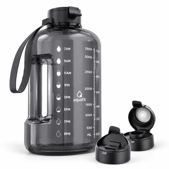 1 Gallon Reusable Water Bottle with Time Marker and Interchangeable Lids
