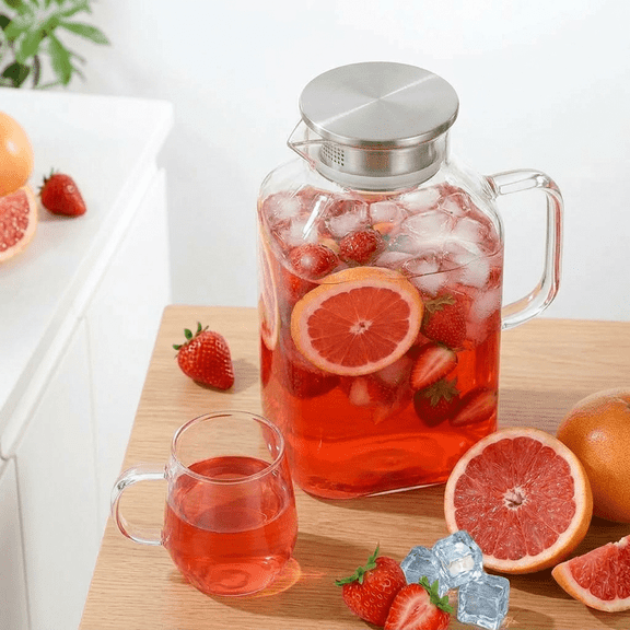 1 Gallon 128oz Square Glass Pitcher with Lid and Handle,Spout Borosilicate Glass Carafe for Hot/Cold Water,Large Iced Tea Pitcher for Coffee, Juice and Homemade Beverage