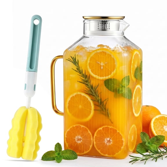 1 Gallon Square Glass Pitcher with Lid Borosilicate, 128oz, Includes Cleaning Brush, for Iced Tea & Juice