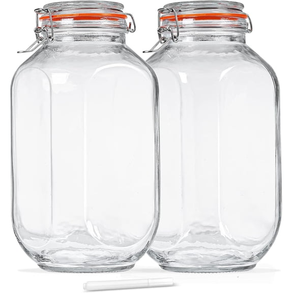 1 Gallon Square Glass Storage Jars with Airtight Lids, 2 Pack Large Glass Pickle Jars for Fermenting, Clear Glass Canister for Flour, Cookie, Candy, Kombucha, Sun tea(Extra Labels and Gasket)