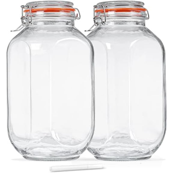 1 Gallon Square Glass Storage Jars with Airtight Lids, 2 Pack Large Glass Pickle Jars for Fermenting, Clear Glass Canister for Flour, Cookie, Candy, Kombucha, Sun tea(Extra Labels and Gasket)