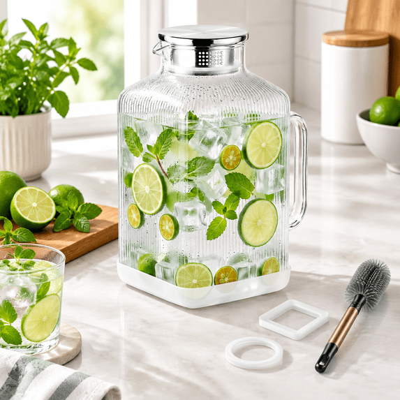 1 Gallon Square Glpitcher With Lid Borosilicate Water Protective ...