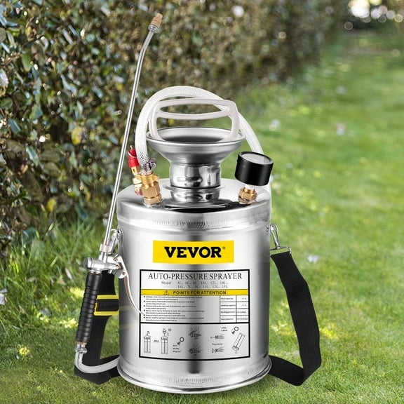 1 Gallon Stainless Steel Sprayer, 12" Wand & 3FT Reinforced Hose, Hand Pump Sprayer with Pressure Gauge, Safety Valve & Adjustable Nozzle, Garden Weed Sprayer for Lawn, Gardening, Sanitizing