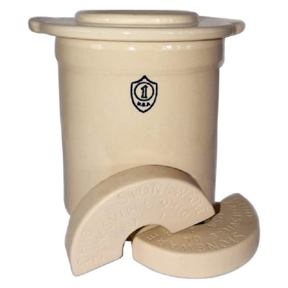 1 Gallon Stoneware Crock with Lid, Large Fermentation and Storage Jar for Home Use, Ceramic Container for Preserving and Canning, 128 oz Capacity