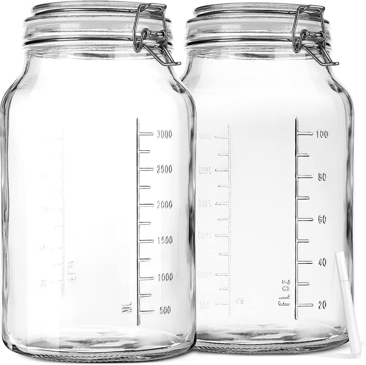 1 Gallon Super Wide Mouth Glass Storage Jars with Airtight Lids and 2