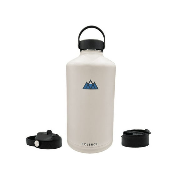 1 Gallon Vacuum Insulated Bottle with 3 Lids - 128 fl oz - White- by Polerce