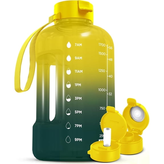1 Gallon Water Bottle with Motivational Quotes | BPA Free 1 Gallon Water Bottle with Straw and Chug Lids - Leakproof Gym Water Bottle with Carry Handle (Gray)