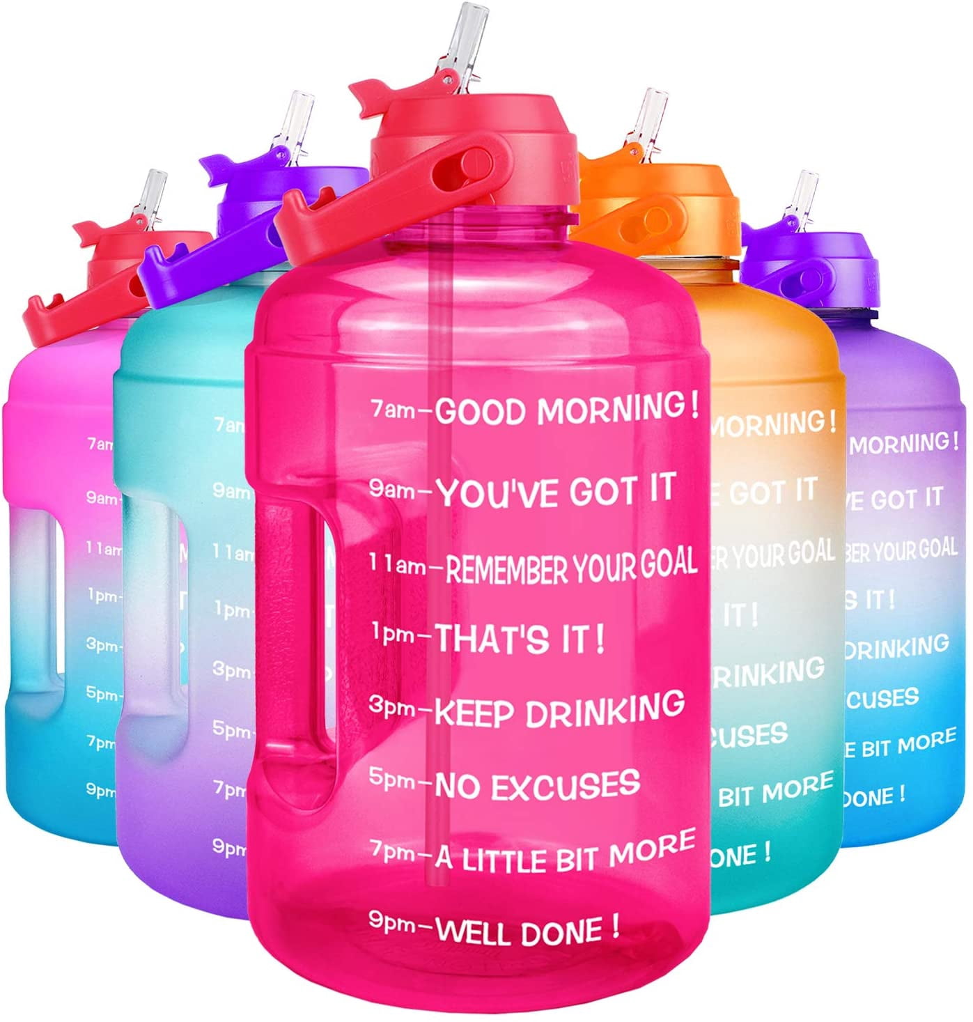 1 Gallon Water Bottle - with Straw & Motivational Time Marker Leak ...