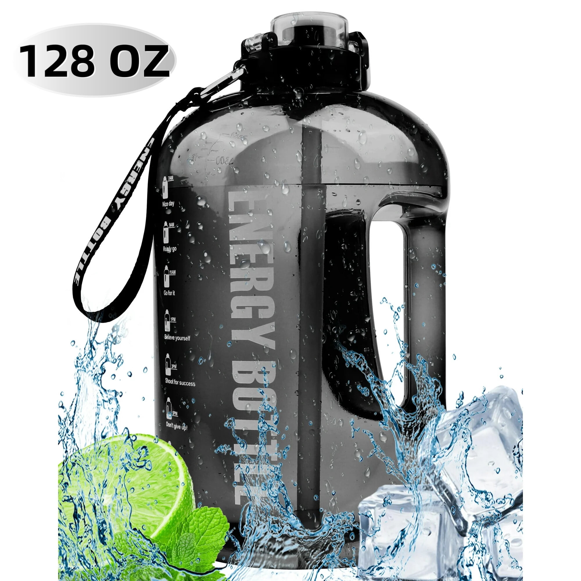 1 Gallon Water Bottles,128 oz Motivational Time Marked Water Bottle With Straw,BPA Free,Leak Proof Sports Water Bottle