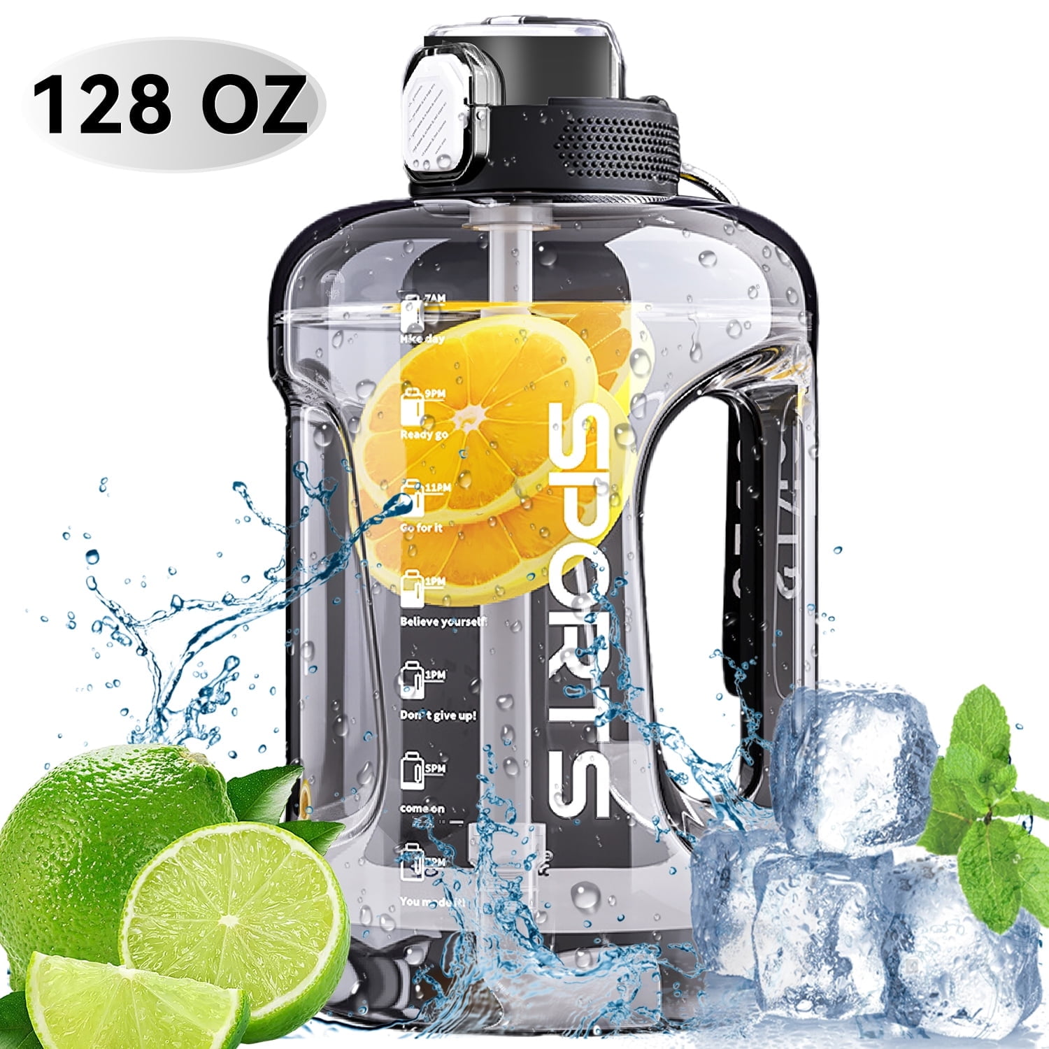 SINYWAY 1 Gallon Water Bottle, 128 oz, Time Marked, Reusable with Straw,  Portable Design - Walmart.com