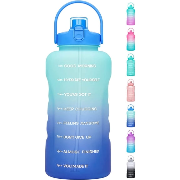 1 Gallon Water Bottles with Straw, 128 oz / 3.8L Water Bottle BPA Free Innovative 2-IN-1 Lid Gym Bottle with Times to Drink Motivational, Large for Sports Fitness Camping Water Jug One Gallon