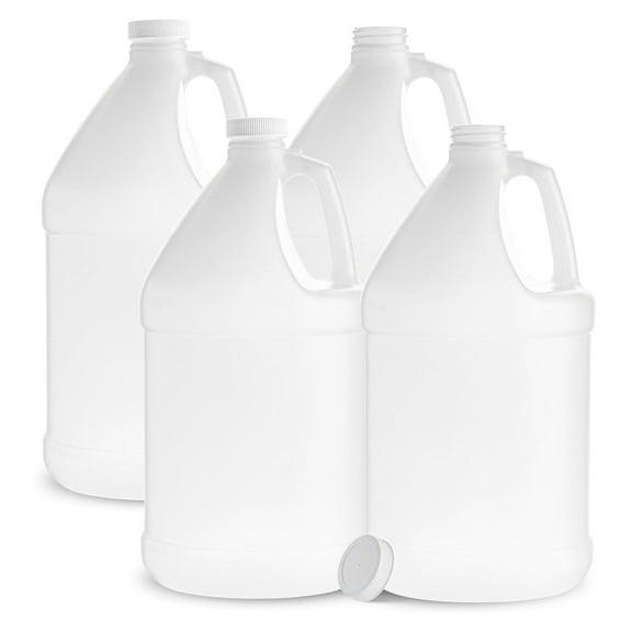 1 Gallon Water Jug - Empty Plastic Reusable Container for Liquids - HDPE Large 128 oz - Pack of 4 - Airtight Lids