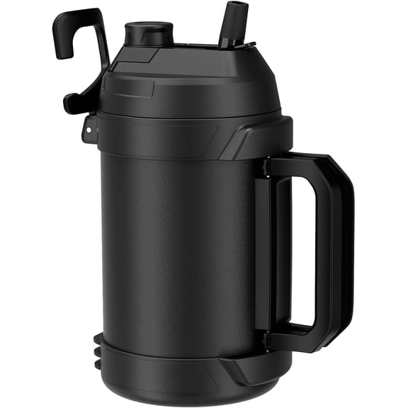 1 Gallon Triple Wall Insulated Stainless Steel Water Bottle with Straw and Spout, Black