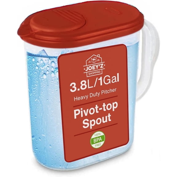 1 Gallon Water Pitcher with Lid & Pivot Top Spout -Slim Design Fits Fridge Door- Tea Pitcher 1 Gallon Plastic Pitcher with Lid 1 Gallon Pitcher with Lid Water Pitchers with Lids Plastic Water Pitcher