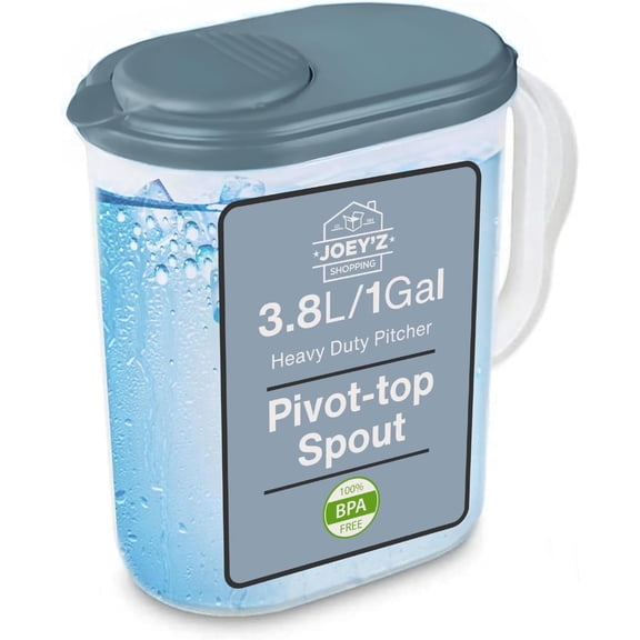 1 Gallon Water Pitcher with Lid & Pivot Top Spout -Slim Design Fits Fridge Door- Tea Pitcher 1 Gallon Plastic Pitcher with Lid 1 Gallon Pitcher with Lid Water Pitchers with Lids Plastic Water Pitcher
