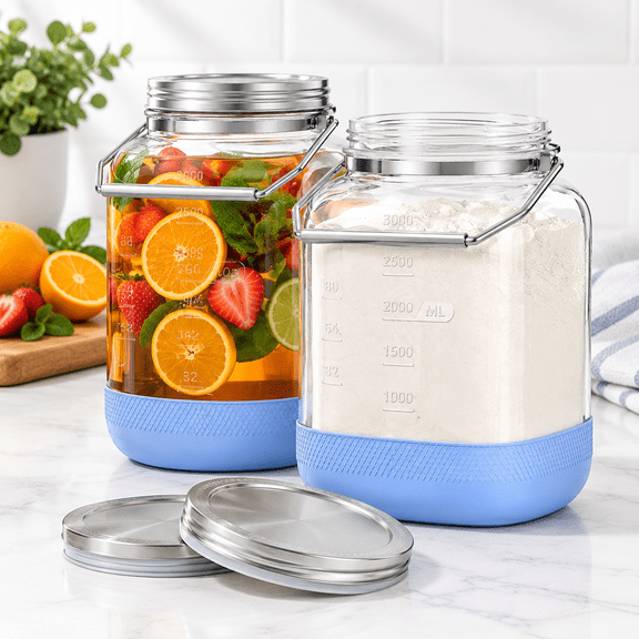 1 Gallon Wide-Mouth Glass Food Storage Jar with Airtight Stainless Steel Lid