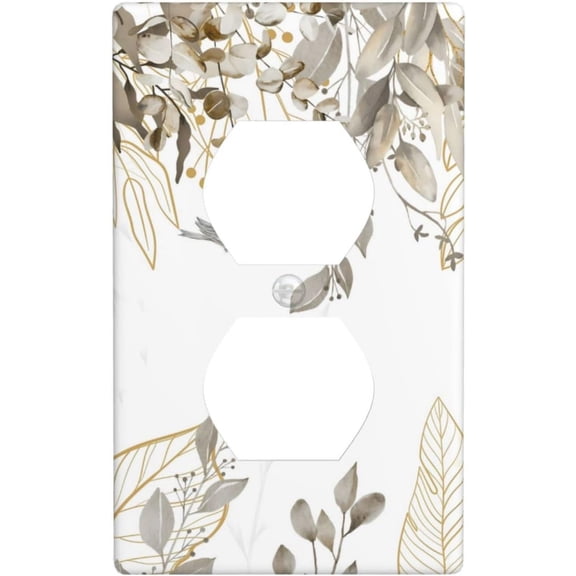 1 Gang Duplex Device Receptacle Wall Plates, Tan Eucalyptus Electrical Outlet Covers Decorative Electric Receptacle Plug Covers For Bedroom Bathroom Kitchen Home Decor