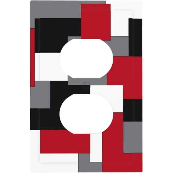 1 Gang Duplex Light Switch Cover Geometric Black Square Colored Red Outlet Plate Covers Wall Receptacle