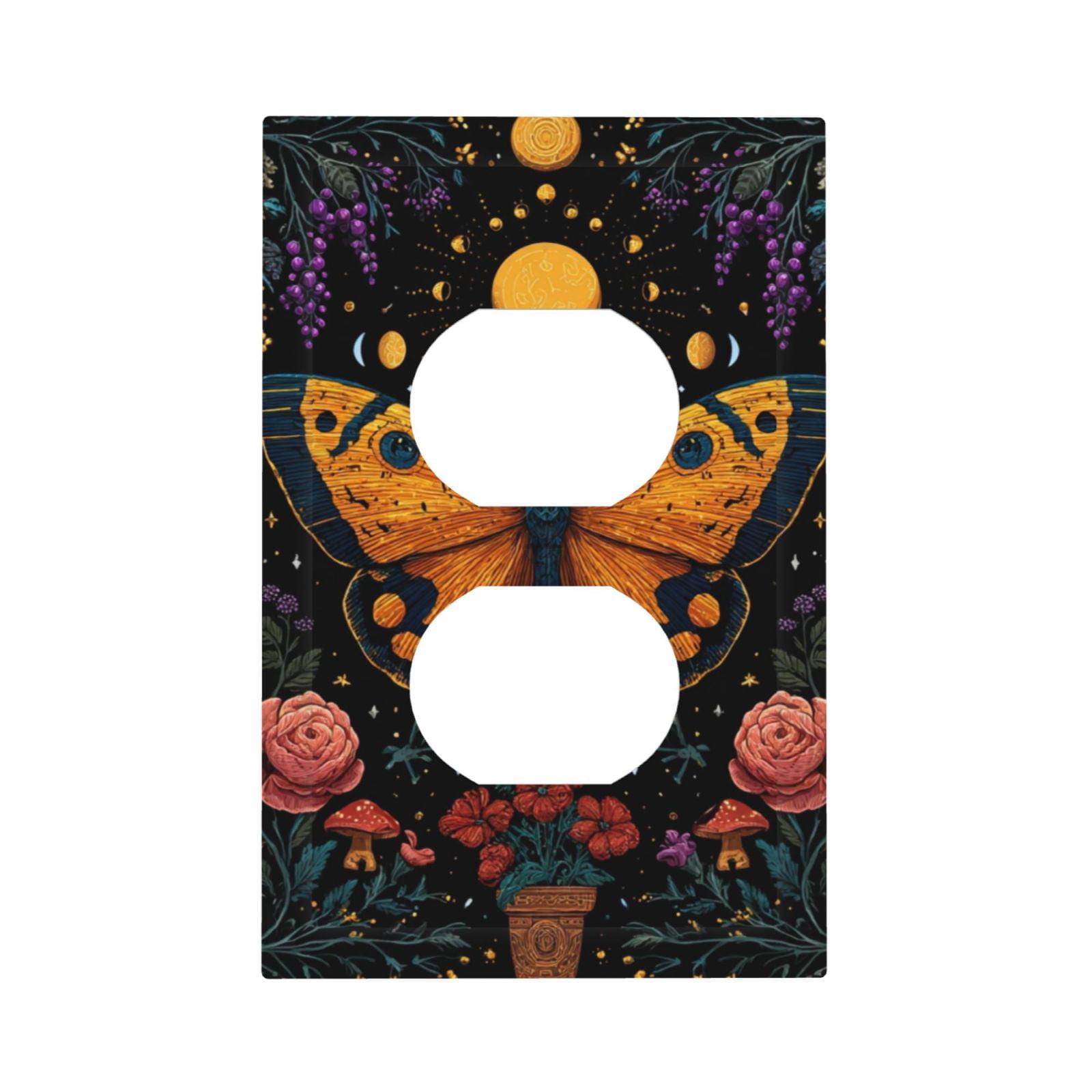 1-Gang Duplex Outlet Wall Plate for Bedroom Room Bathroom Decorative, Yellow Butterfly Moon ...
