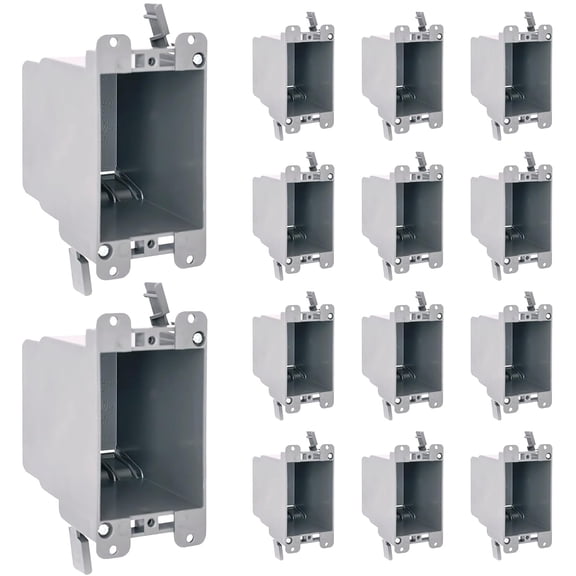 1-Gang Old Work Outlet Box, 14 Cubic Inch (12-Pack) Single Gang PVC Electrical Box Swing Clamp Mounting, Non-Metallic PVC Plastic Construction Boxes for Switches & Receptacles, ETL Listed