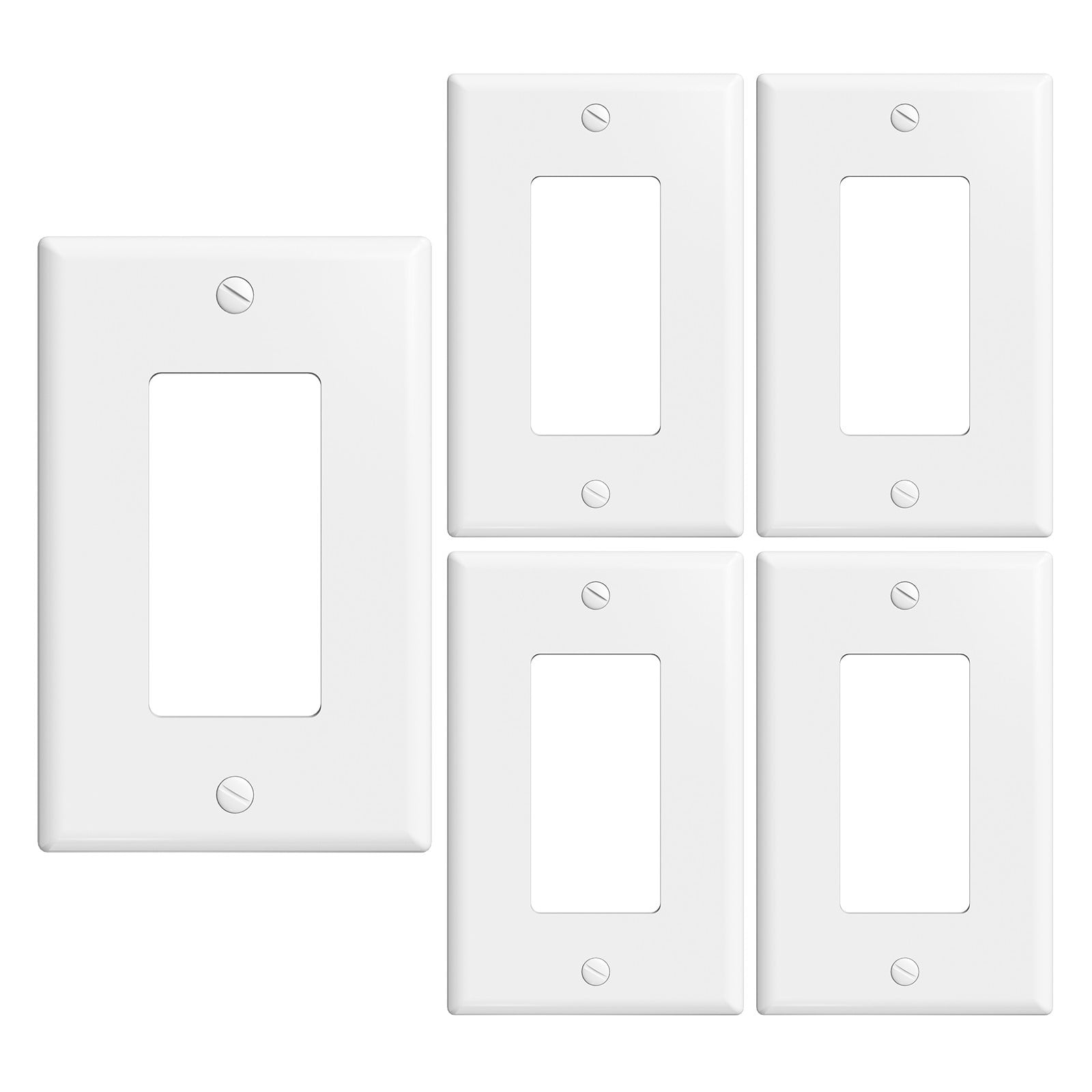 1-Gang Plastic Decorator/Rocker Wall Plate, Middle Size,White, 5 Pack