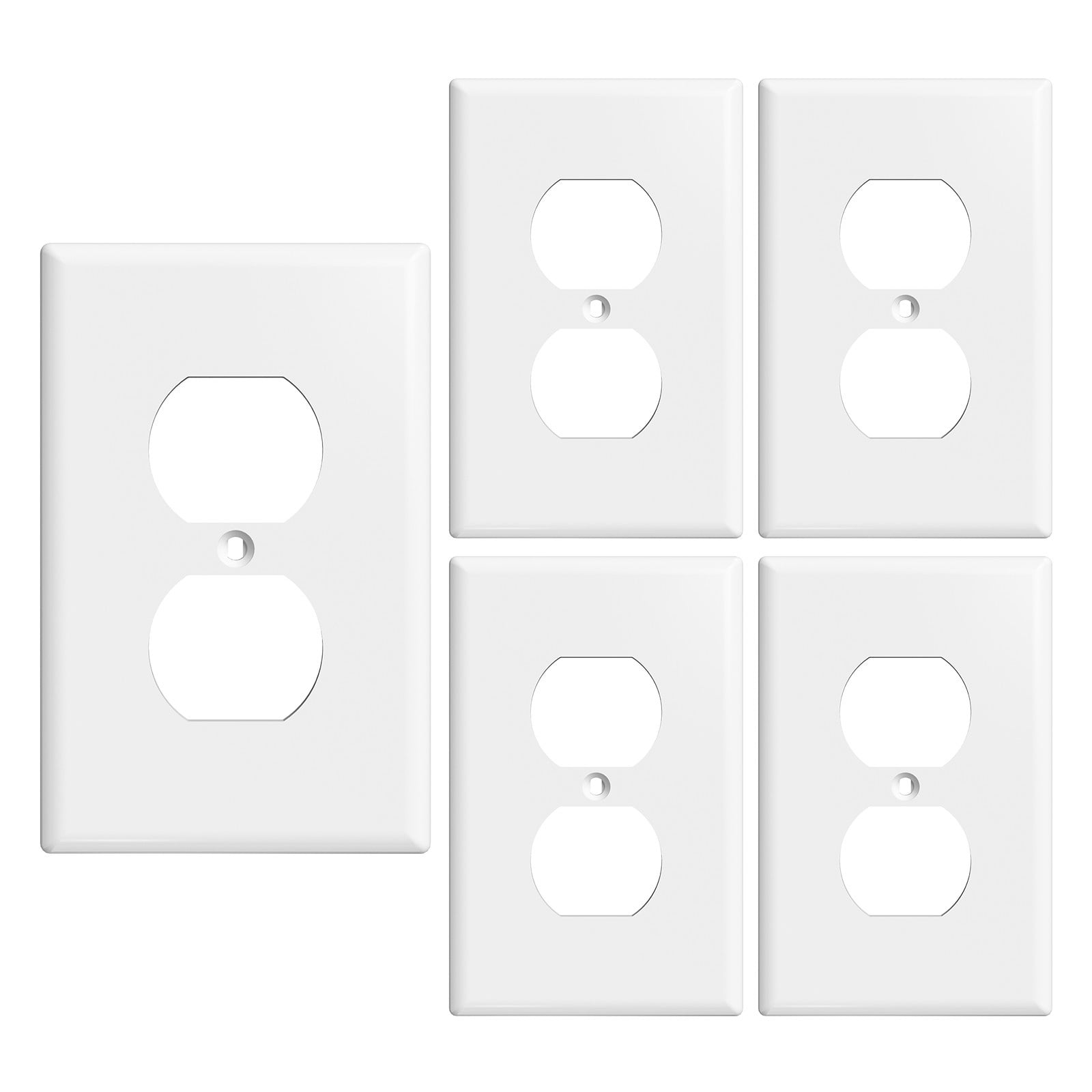 1-Gang Plastic Duplex Wall Plate, Middle Size,White, 5 Pack