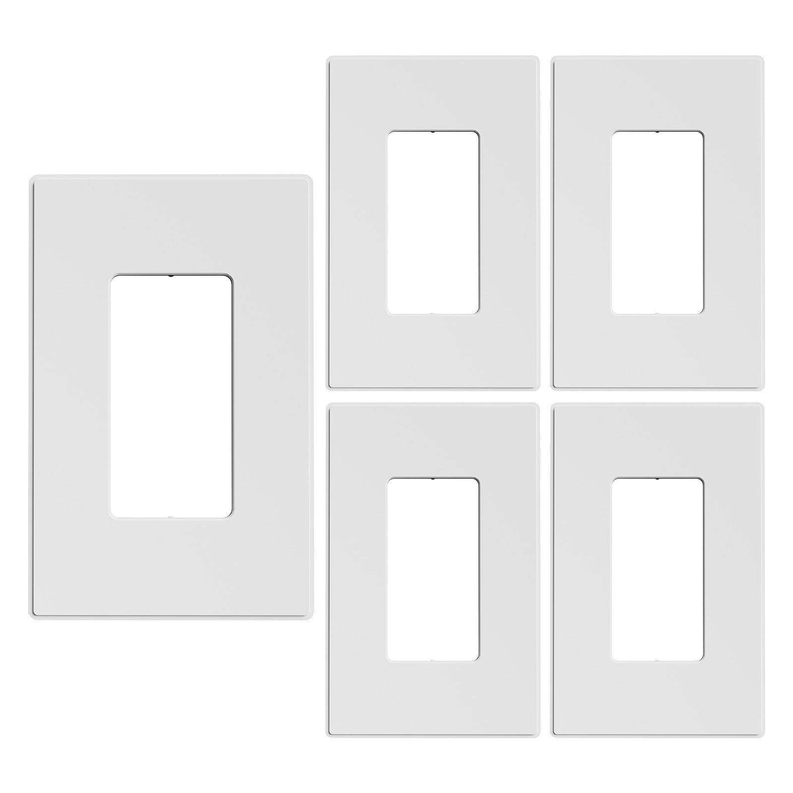 1-Gang Plastic Screwless Decorator/Rocker Wall Plate, Matt Finish, Middle Size,White, 5 Pack