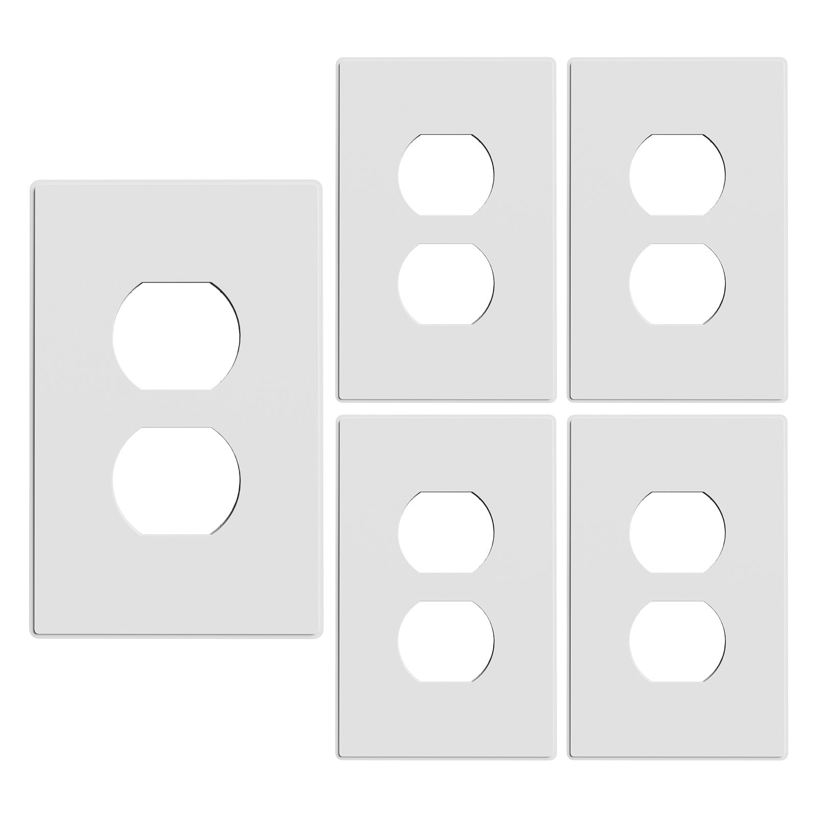 1-Gang Plastic Screwless Duplex Wall Plate, Matt Finish, Middle Size,White, 5 Pack