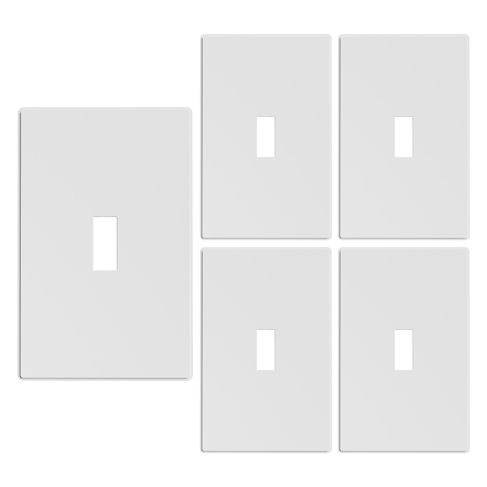 1-Gang Plastic Screwless Toggle Wall Plate, Matt Finish, Middle Size,White, 5 Pack
