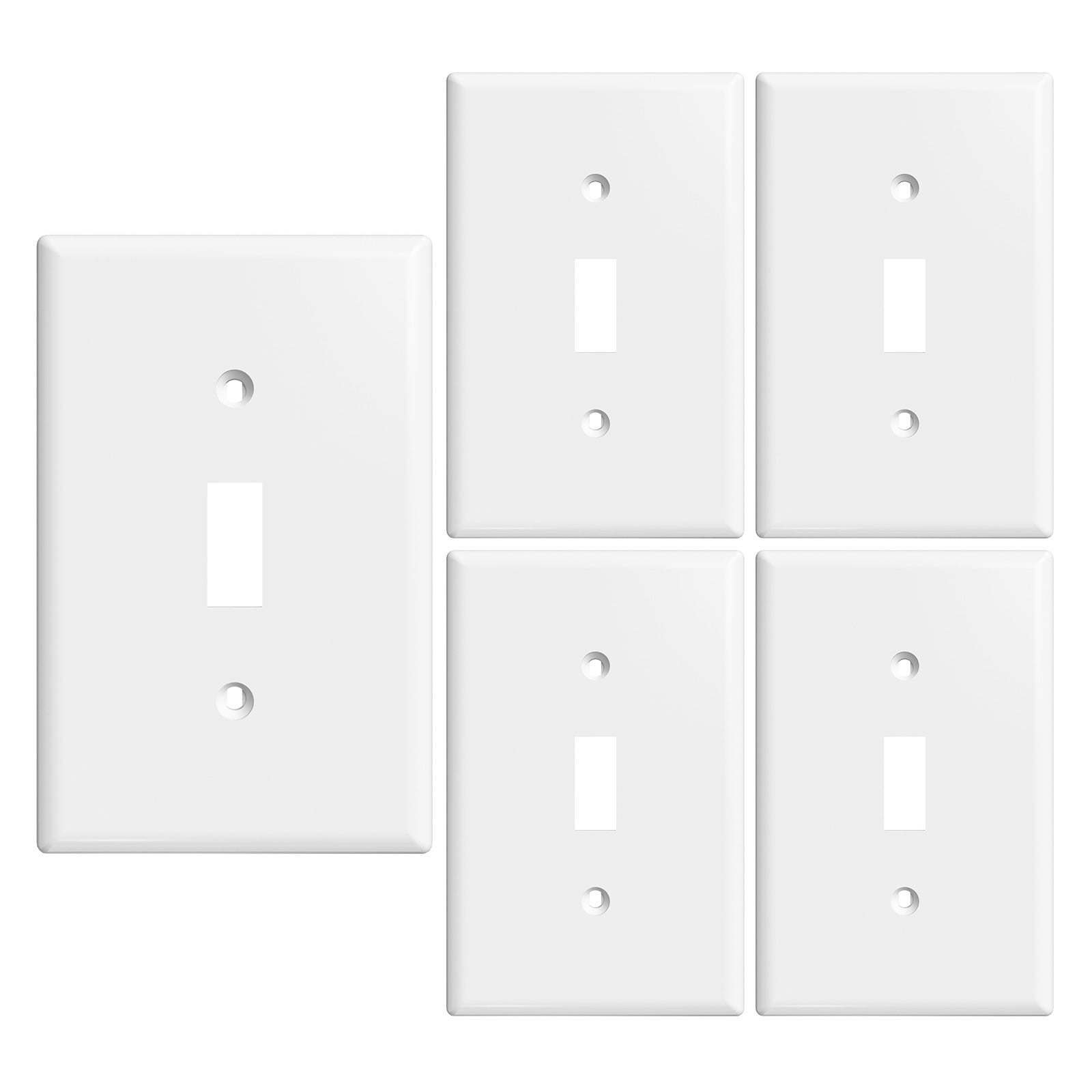 1-Gang Plastic Toggle Wall Plate,Middle Size,White, 5 Pack