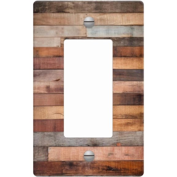 1 Gang Rocker Wallplates Brown Toned Wooden Planks With Natural Grain Switch Plate Covers Decor Outlet Wall Plate Decorative for Bedroom Kitchen Home