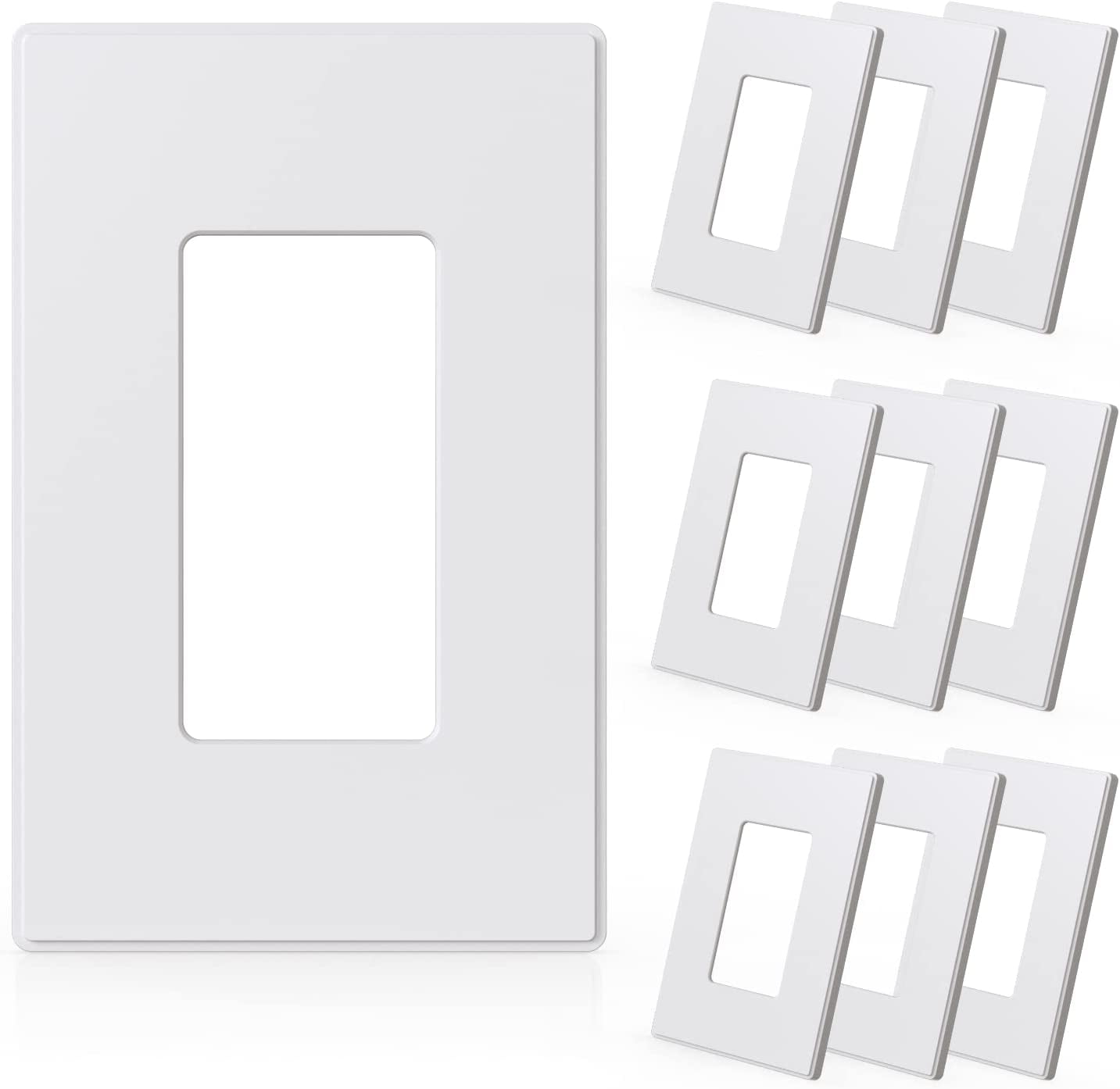 1-Gang Screwless Decorative Wall Plates, Mid-Size Unbreakable Thermoplastic Faceplate Cover for Decorator Receptacle Outlet Switch, UL Listed (10 Pack, Matte White)