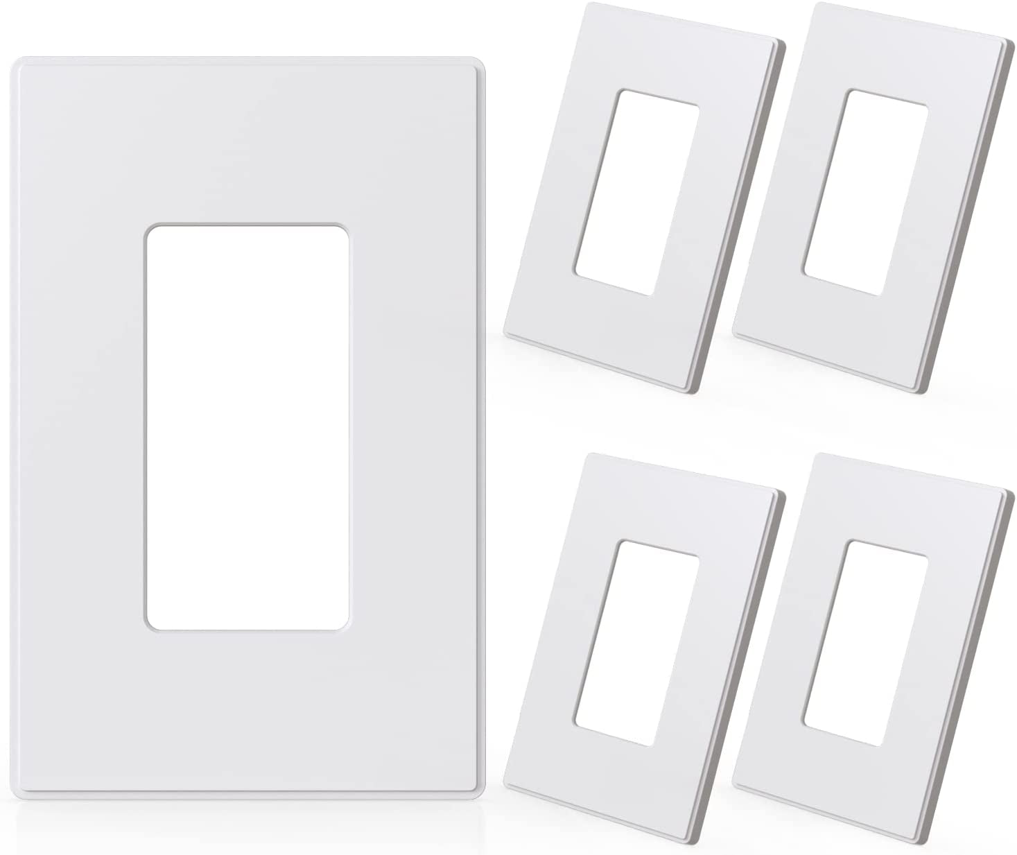 1-Gang Screwless Decorative Wall Plates, Mid-Size Unbreakable Thermoplastic Faceplate Cover for Decorator Receptacle Outlet Switch, UL Listed (5 Pack, Matte White)