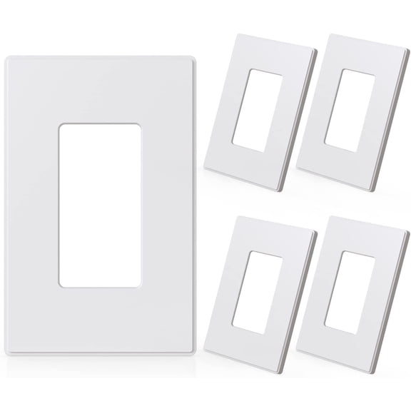 1-Gang Screwless Decorative Wall Plates, Mid-Size Unbreakable Thermoplastic Faceplate Cover for Decorator Receptacle Outlet Switch, UL Listed (5 Pack, Matte White)