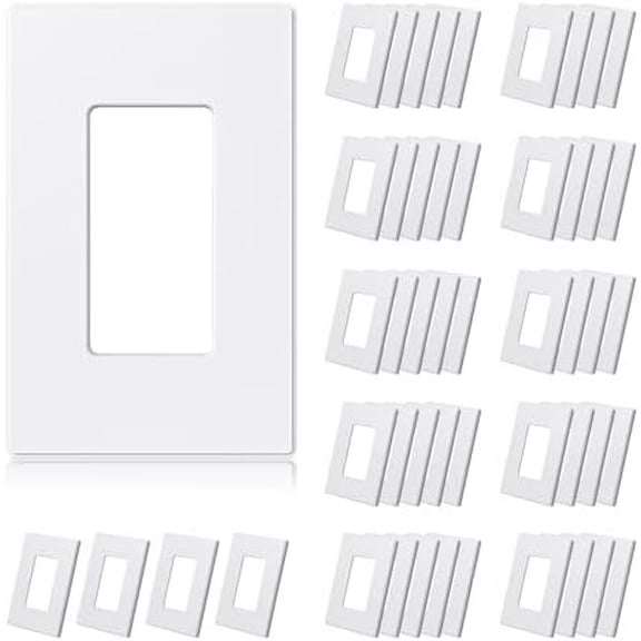 1-Gang Screwless Decorative Wall Plates, Mid-Size Unbreakable Thermoplastic Faceplate Cover for Decorator Receptacle Outlet Switch, UL Listed (50 Pack, Matte White)$$Tools