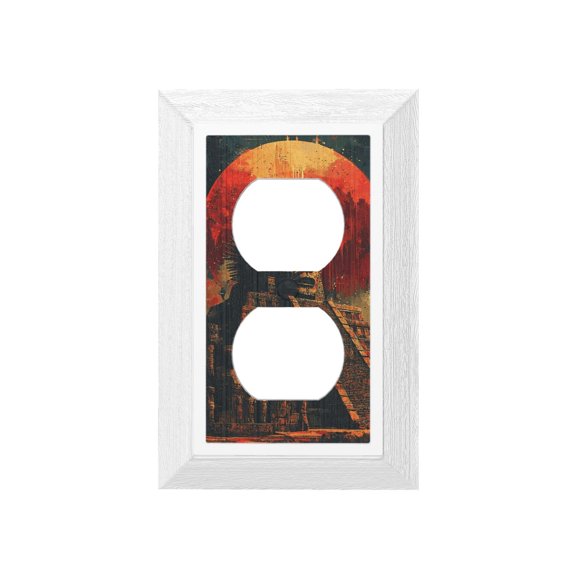 1-Gang Single Duplex Outlet Wall Plate, Wood Grain Texture Polycarbonate Switch Cover, with Mayan Calendar Aztec Retro Art Print
