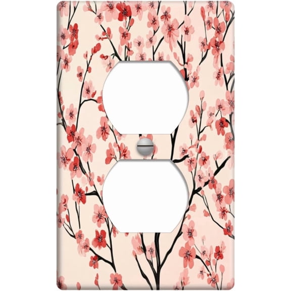 1 Gang Single Duplex Wall Plate Cherry Blossom Filled Tapestry Light Switch Plate Covers Electrical Faceplate for Bedroom Bathroom Decor