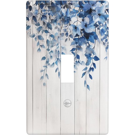 1 Gang Toggle Light Switch Plate Covers,Blue Eucalyptus Leaves Vintage Rustic Wooden Board Single Toggle Wall Plate Standard Size, Decorative Electrical Faceplate Switchplate Covers for Home Decor