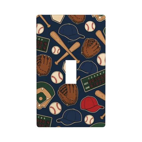 1-Gang Toggle Wall Plate Single Light Switch Cover - Baseball Gear Icon Pattern