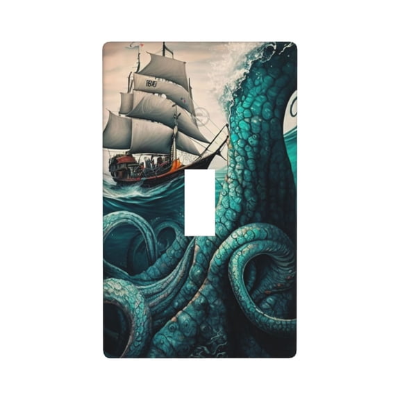 1-Gang Toggle Wall Plate Single Light Switch Cover - cool Octopus Monster Sail Boat Waves