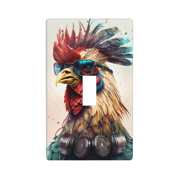 1-Gang Toggle Wall Plate Single Light Switch Cover - cool Rooster watercolor