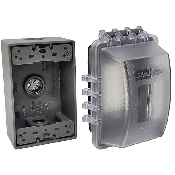 1-Gang Weatherproof Exterior in Use Outlet Cover and Box Kit - Metallic Electrical Outlet Box and UL Extra Duty, Lockable, in Use Outdoor Outlet Cover - Horizontal/Vertical Use
