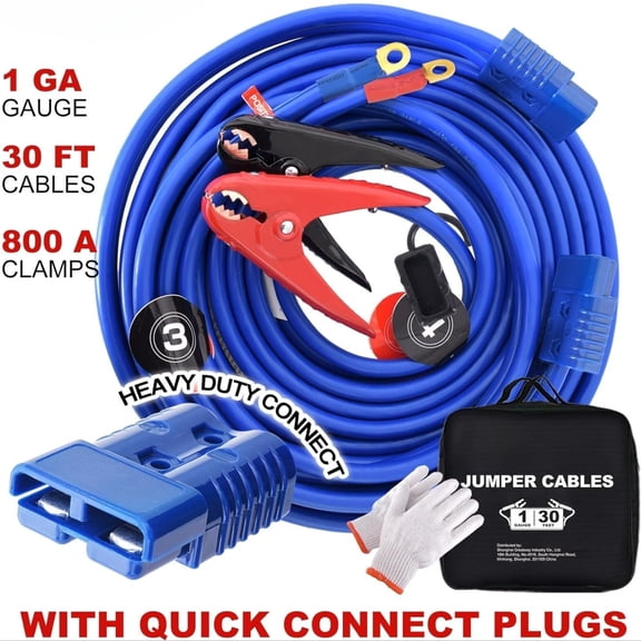1 Gauge 30 Feet 800A Booster Cables,Heavy Duty Automotive Quick Connect Booster Cables for Car, SUV and Trucks with Carry Bag