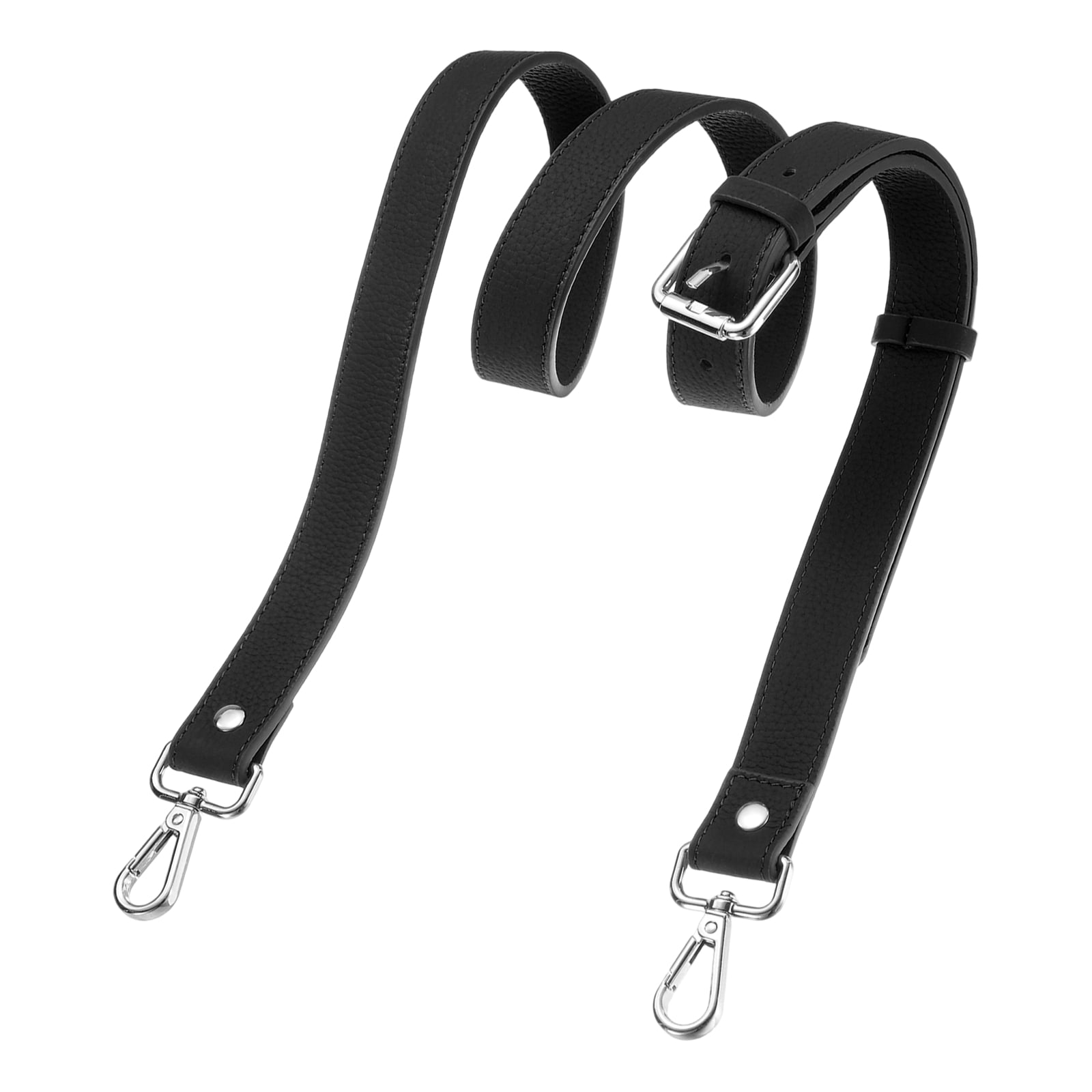 1" Genuine Leather Purse Strap for Bag (Black, Silver Buckle)