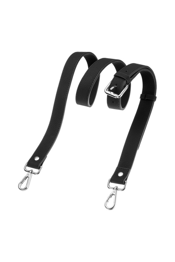 1" Genuine Leather Purse Strap for Bag (Black, Silver Buckle)